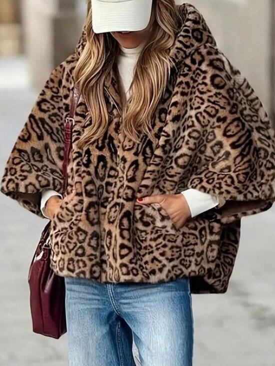 Jackets & Blazers - Multicolor Casual Women's Leopard Print Hooded Jacket